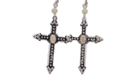 Women Earrings Religious Christian Pointy Cross Fashion Jewelry Hook White Beads