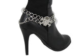 Women Silver Chain Bracelet Boot Western Shoe Bling Anklet Skeleton Charm Skull