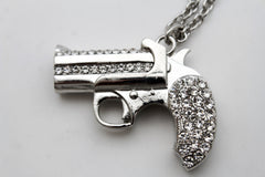 New Men Silver Metal Chain Necklace Gun Pistol Pendant Hip Hop Gangster Jewelry