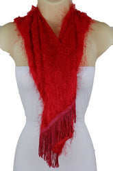 Women Long Neck Fringes Fabric Red Color Special Fashion Scarf Wrap Sash Tie