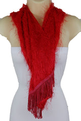 Women Long Neck Fringes Fabric Red Color Special Fashion Scarf Wrap Sash Tie