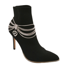 Elegant Silver Metal Chain Boot Bracelet Shoe Anklet Bling Heart Charm SET 2PCS