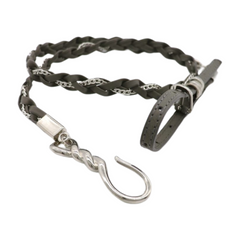 Women Grey Skinny Band Braided Cowgirl Fashion Belt Silver Metal Hook Buckle M