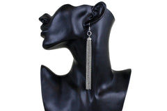 Women Silver Metal Chain Long Fringes Fashion Earrings Set Casual Look Party