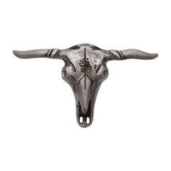 New Men Western Silver Metal Belt Buckle Long Horn Texas Cow Bull Skull Unisex Style TX