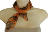 Women Mini Pocket Square Neck Tie Scarf Orange Black Zebra Animal Print Fabric