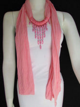 WOMEN L. PINK SOFT SCARF LONG NECKLACE TRIANGLE BIG RHINESTONES PENDANT