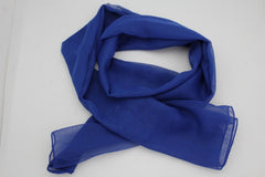 Women Long Neck Sheer Solid Fabric Geometric Blue Fashion Scarf Wrap Sash Tie