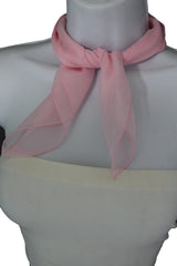 Signature Fashion Sheer Creamy Light Pink Neck Scarf Soft Fabric Square Pocket