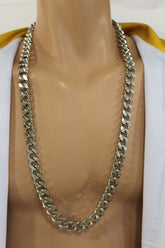 New Men Necklace Silver Metal Classic Chain Links Long Fashion Heavy Hip Hop Unisex