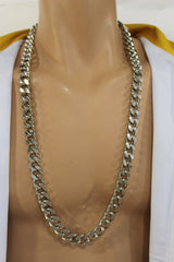 New Men Necklace Silver Metal Classic Chain Links Long Fashion Heavy Hip Hop Unisex