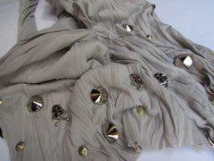 Women Gray Color Scarf Necklace Soft Fabric Multi Metal Spikes Skulls Pendants