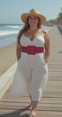 Women Fashion Elastic Hip Waisted Belt Pink Stretch Waistband Square Buckle M L