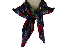 Super Unique Women Neck Silk Scarf Geometric Modern Floral Red Blue Futuristic