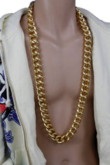 Men Long Metal Chain Chunky Thick Link Biker Fashion Jewelry Necklace Gold Plated