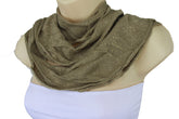 New Women Stylish Beige Fabric Wrap Tie Fashion Scarf Gold Sparkling Shiny Long