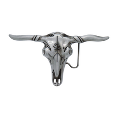 New Men Western Silver Metal Belt Buckle Long Horn Texas Cow Bull Skull Unisex Style TX