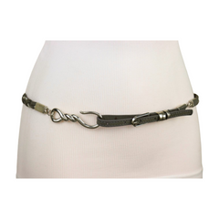 Women Grey Skinny Band Braided Cowgirl Fashion Belt Silver Metal Hook Buckle M