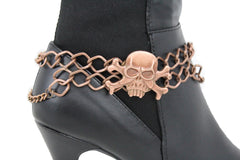 Halloween Fashion Boot Bracelet Antique Gold Metal Chain Shoe Skull Charm Skeleton