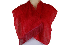 Women Long Neck Fringes Fabric Red Color Special Fashion Scarf Wrap Sash Tie