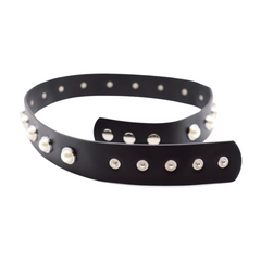 Women Black Faux Leather Dance Elegant Party Belt Imitation Pearl Beads Size S M