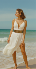 Women Gold Metal Plate Buckle Teal Blue Green Elastic Wide Stretch Belt Size S M