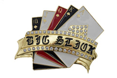 NEW Men Women Gold Metal Casino Cards Belt Buckle Luck Charm Royal Flush Las Vegas Texas Hold 'em