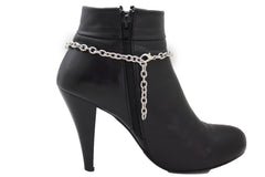 Brand New Women Silver Metal Boot Chain Bracelet Shoe Anklet Brown Cross Charm SET BC249