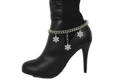 Brand New Women Silver Metal Boot Chain Bracelet Shoe Anklet Snowflakes Charm SET BC210