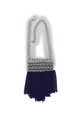 Brand New Women Silver Metal Boot Chain Bracelet Shoe Anklet Blue Bead Tassel Fringes Charm SET BC258