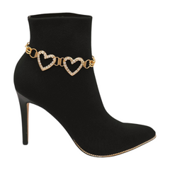 Brand New Women Gold Metal Boot Chain Bracelet Shoe Anklet Double Heart Love Charm 2PCS BC91