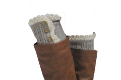 Brand New Women Boots Cover Topper Pair Grey Winter Fabric Slip On White Crochet Buttons