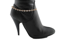 Brand New Women Gold Metal Chain Boot Bracelet Western Shoe Charm Bling Rhinestones SET BC89