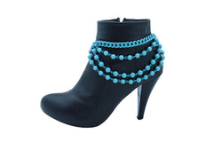 Women Turquoise Light Blue Metal Chain Boot Bracelet Anklet Shoe Balls Charm Jewelry