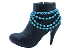 Turquoise Blue Metal Chain Boot Bracelet Anklet Shoe Balls Charm Jewelry