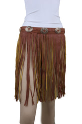 Women Brown Skirt Faux Leather Wrap Around Fashion Belt Concho Charms Size S M