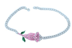 Women Silver Metal Chain Collection Boot Bracelet Shoe Pink Flower Elegant Charm One Size