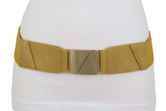 Wide Elastic Rose Gold Faux Leather Western Fashion Belt Metal Studs S M