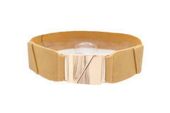 Wide Elastic Rose Gold Faux Leather Western Fashion Belt Metal Studs S M