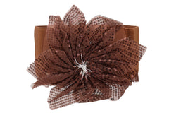 Wide Corset Belt Stretch Brown Wide Flower Lace Fabric Hip High Waist Fit Size S M