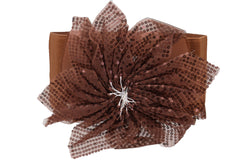 Wide Corset Belt Stretch Brown Wide Flower Lace Fabric Hip High Waist Fit Size S M