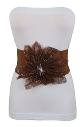 Wide Corset Belt Stretch Brown Wide Flower Lace Fabric Hip High Waist Fit Size S M