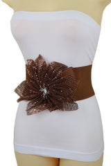 Wide Corset Belt Stretch Brown Wide Flower Lace Fabric Hip High Waist Fit Size S M