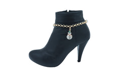 Rhinestone Snowman Charm Gold Metal Boot Chain