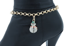 Rhinestone Snowman Charm Gold Metal Boot Chain
