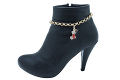 Women Gold Metal Chain Boot Bracelet Shoe Anklet Holiday Stocking Bling Charm Adjustable One Size Band