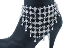 Silver Metal Chain Boot Bracelet Shoe Flower Net Charm Western Anklet Bell