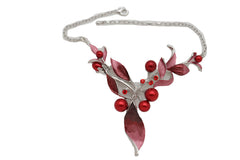 Silver Metal Boot Chain Bracelet Western Shoe Charm Jewelry Hot Red Flower