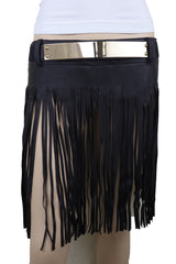 Black Wrap Around Long Skirt Faux Leather Fashion Belt Gold Metal Size S M