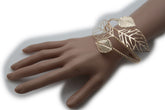 Women Wide Cuff Bangle Gold Metal Bracelet Leaf Tree Strands